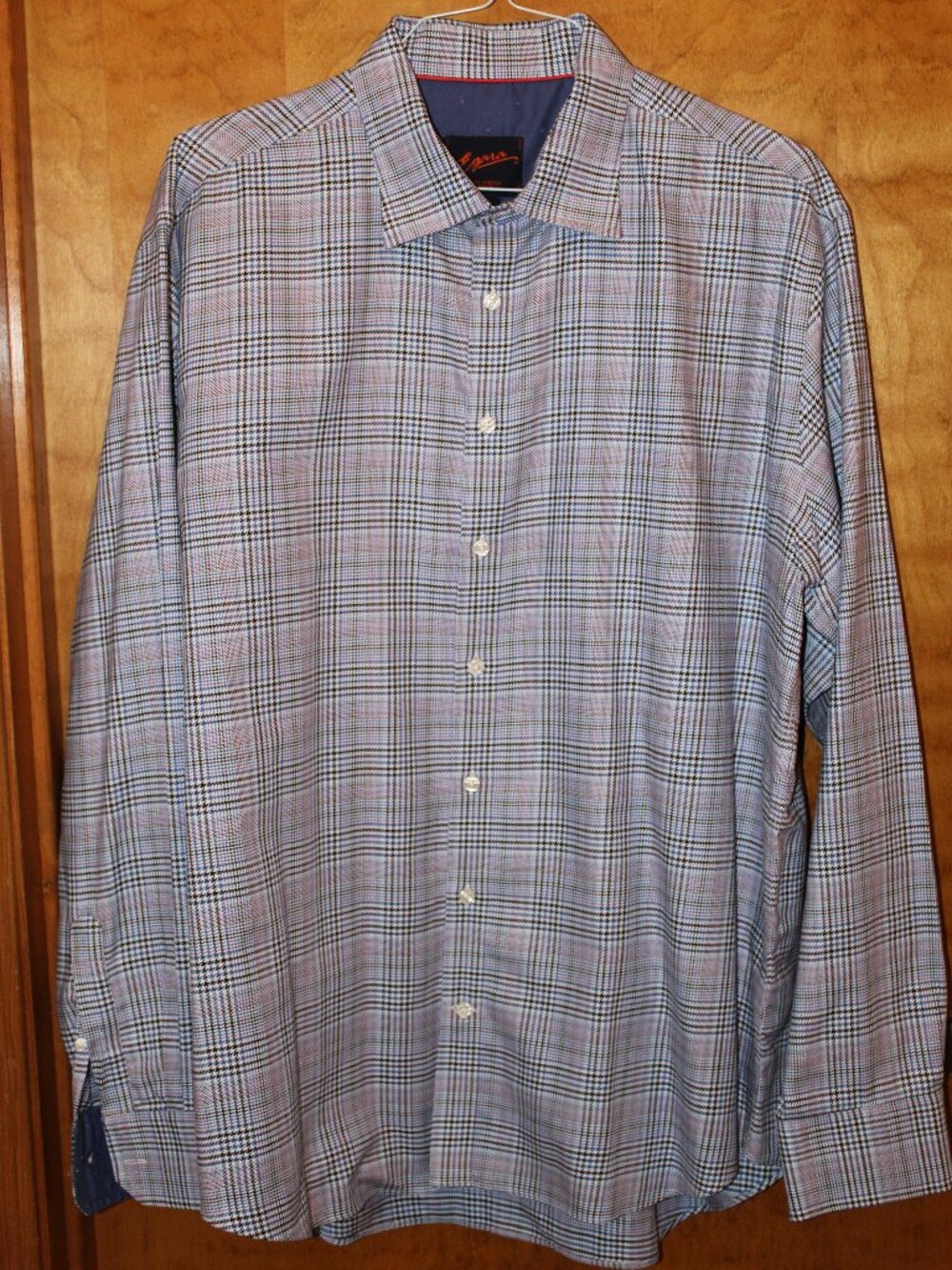 Egara Mens Size 2XLT Paid Long Sleeve Blue/Black/White Slim Fit Shirt #96